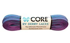 Derby Laces CORE Narrow 6mm Waxed Lace for Figure Skates, Roller Skates, Boots, and Regular Shoes (Purple-Teal Stripe, 108 Inch / 274 cm)