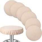 Newwiee 6 Pcs Leather Stool Covers Round, Waterproof PU Stretch Round Seat Cover Bar Stool Seat Covers Cushion with Elastic Bands for Bar Swivel Chair, 13 to 17 Inches (Beige)