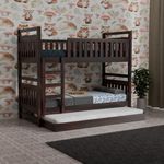 Craftsby Solid Sheesham Wood Bunk Bed for Adult | Twin Over Modern Wooden Bunker Bed with Ladder | Space Saving Bed with Trundle Storage for Bedroom & Guest Room, Walnut Finish