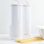 Canister Sets for Kitchen Counter White Brown Sugar Container Airtight Farmhouse Cookie Jar Loose Leaf Tea Storage Holder Metal Tins Pasta Keeper Noodle Sealable Containers Countertop Herb Organizer 2