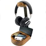 Wrightmart, Headphone Stand, Wooden Headset Holder, Ear Phone Hanger, Large Desk Organizer Accessory Catch-All Bowl with Cell Phone Holder Slot, Handmade of Beautiful Acacia Hardwood, Natural Finish