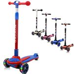 3 Wheels Kids Scooter for 5+ Years Old Boys Girls Teenager Foldable 4 Adjustable Handlebar from 32" - 40" Wide Flashing LED Wheels