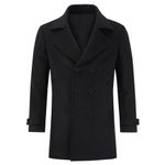 Allthemen Mens Wool Winter Coat Double-Breasted Trench Overcoat Mid Length Warm Coat Regular Fit Casual Coat Jacket #23188 Black M