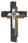 Decorative Wall Cross - Rustic Multi Layered Weathered Wood Look Spiritual Art Sculpture