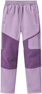 Buyboxs Girls Snow Pants Winter Pants Kids Waterproof Ski Pants Fleece Lined Windproof For Girl Snowboarding Outdoor Hiking Adjustable Waist With Zipper Pockets Purple+Dark Purple-XXS