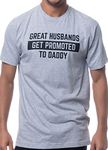 Great Husbands Get Promoted to Daddy | Funny New Father Dad Joke Paternity Gender Reveal T-Shirt for Men, Vintage Grey, Large