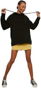 Trendyol Sweat à Capuche Black Kangaroo Pockets Boyfriend Knitted Shardon Shirt, Noir, S Femme