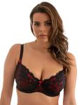 Pour Moi? Women's Amour Underwired Non padded wired Bra, Black (Black/Scarlet Black/Scarlet), 44FF Manufacturer Size 44FF UK