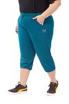 CUPID Plus Size Plain Cotton Half Pant, 3/4th Sports n Casual Night Short Pant, Knee Length Indoor n Outdoor Capris for Girls_3XL_Teal Blue