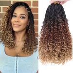 Leeven 14 Inch Bob Box Braids Crochet Hair with Curly Ends 8 Packs Pre-looped Crochet Braiding Hair for Woman 128 Strands Messy Hippie Braids Goddess Boho Box Braid Hair Extensions 53#