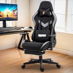 Baybee Drogo Ergo Plus Ergonomic Gaming Chair With Footrest, Breathable Fabric, Adjustable Seat & 3D Armrest|Head & Massager Lumbar Support Pillow|Home & Office Chair With Full Recline Back (Black)