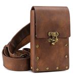 Belt Pouch Waist Bag Fanny Pack Medieval Vintage Leather Pouch Cellphone Holder Holster Carry Belt Purse Pocket Casual Hiking Festival Renaissance Faire Costume Props Travel Wallet, Brown, High: