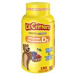 L'il Critters Kids Vitamin D3 Gummies,800 IU Vit D3 Daily Dose, Supports Bone Health*, Naturally Sourced Flavors, 190 Count (3 Month Supply), Packaging may vary.