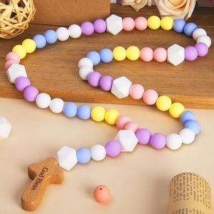 Silicone Baby Rosary with Cross, Baptism Gift Baby Rosary Teether for Boy Girl Kids, My First Rosary Catholic Religious Gifts Christian First Holy Communion Party Decorations, Multicolor