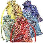 Pinowu Silk Brocade Jewelry Pouch Bag 10x14cm (10pcs) for Wedding Party Favors, Drawstring Coin Purse Embroidered Sachet Candy Chocolate Bag for Christmas New Year Birthday Party