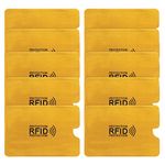 TIESOME 10pcs RFID Card Holder, RFID Blocking Sleeves Waterproof Credit Card Sleeves Set RFID Identity Card Protector Secure Sleeve Portable Durable RFID Card Sleeves for Women Men Wallet(Gold)