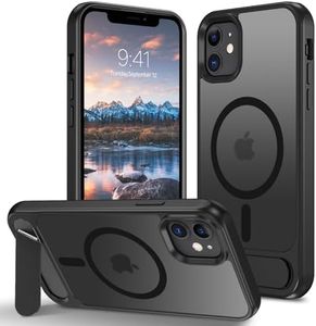 GUAGUA Magnetic for iPhone 11 Case with Kickstand [Compatible with MagSafe][Wireless Charging] Anti-Fingerprint Slim Translucent Matte Shockproof Protective Phone Case iPhone 11 6.1", Frosted Black