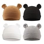 PEECABE Cotton Newborn Hospital Baby Hats 0-6 Months Infant Boy Girl Beanie Bear Ear Hat Set(White+Black+Gray+Coffee,0-6 Months)