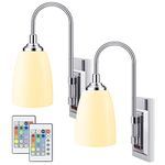 HONWELL LED Wall Light, Battery Operated Wall Lamp, Indoor Wall Sconce with 12 Color Changing, 3000K Warm White LED Wall Lighting for Living Room, Bedroom, Hallway, Staircase, 2 Pieces, Silver