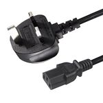 KUNCAN UK mains power cord, 5FT 3 prong UK Plug BS 1363 to IEC C13 Kettle Lead PC power cord laptop charger cord, 250V 5A fused, 1.5m black