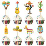 Blumomon 32Pcs Mexican Fiesta Cupcake Toppers Assembled Cactus Donkey Maraca Sombrero Guitar Cupcake Picks Mexican Fiesta Theme Baby Shower Birthday Party Cake Decorations Supplies