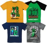 Minecraft Creeper 4 Pack T-Shirt Bundle Set, Shirts for Boys 4-Pack Set, Green/ Yellow/ Black/ Grey, 14-16