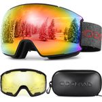 Odoland Ski Goggles Set with Detachable Lens, Interchangeable Lens, Anti-Fog 100% UV Protection Snow Goggles for Men and Women, Helmet Compatible, Black Frame Blaze Lens vlt 25%