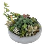 MyGift Assorted Indoor Fake Plants Artificial Succulent Arrangement in Round Gray Cement Planter Pot