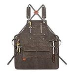 xiaolan Apron with Pockets - Heavy Duty Waxed Canvas Work Aprons with Tool Pockets, Carpenter Aprons for Workshop, a Fully Adjustable Woodworking Gift