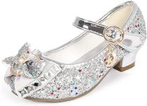 La Vogue Kids Girls Mary Jane Glitter High Heels Princess Dress Shoes Silver 1.5M