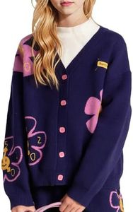 Barry Banny Girls' Cute Flower Cardigan Sweater Long Sleeve Winter V Neck Button Down Tops Knit Outwear 12-13Y Purple-Black