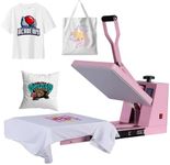 Pochita 15x15 Manual Heat Press Machine with Slide-Out Base — Clamshell Style, Adjustable Pressure, Digital Time & Temperature Control, Pink Model, for T-Shirt and Fabric Printing