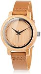 BOBO BIRD Women's Bamboo Wooden Watch with Brown Cowhide Leather Strap Analog Quartz Casual Watches