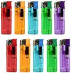 Aspect Multicolour Electronic Flame Adjustable Utility Lighters - Refillable Lighters - Use for Camping, BBQ, Fireworks - Child Safe (Pack of 10)