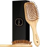 Bamboo Hair Brush with Paddle - Rounded Wood Bristles for Detangling and Gently Massaging Scalp by BFWood, Reduces Frizz and Static