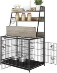 GarveeLife Furniture Style Dog Crate, Indoor Basic Dog Cage with 3-Layer Storage Shelves, Flip-up Top End Table Dog Cage, Dog Kennel Furniture with Adjustable Bowls, 37.4" L x 24.4" W x 57.1" H,Grey