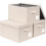 CHICVITA Cube Storage Bins with Lids, Storage Baskets for Shelves, Decorative Baskets for Organizing, Shelf Organizer Bins for Closet, Beige, 3-pack