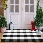 KIMODE Front Door Mat Buffalo Plaid Outdoor Rug 27.5"x43" Black and White Checkered Rug Farmhouse Front Porch Rug Decor Cotton Woven Washable Layered Door Mats Outdoor for Front Door/Entrance