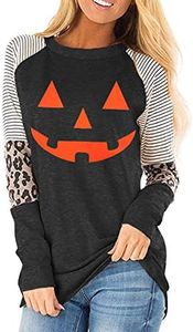 Fronage Women's Halloween Shirts Long Sleeve Funny Pumpkin Tunic Tops Cute Loose Fitting Blouses (Medium, 08 H Black)