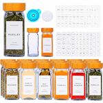 24PCS Bamboo Glass Spice Jars set - Square Glass Jars With Bamboo Lids - Waterproof Labels Stickers For Herbs, Spices & Seasoning - Kitchen Storage & Organisation of Spice Jars With Lids And Labels