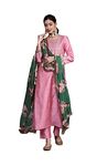 Nitimatta kurti set for women with dupatta Indian style party wear kurta with pants set, Pink & Green-1, S