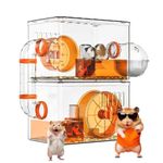 YellowCult Hamster Cage Chewproof 2 Floor, Guinea Pig Rat Rabbit Habitat (30 X 40 cm) Acrylic Front & Openable Top, Easy Clean Ventilated, Indoor Small Pet House with Food Bowl Bottle Running Wheels