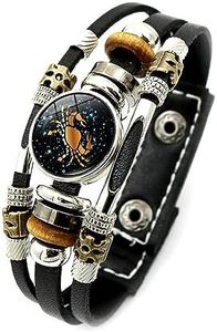12 Constellation Luminous Bracelet - Men Women Couples Birthday Gift Retro Punk Leather Beaded Zodiac Bangle,Charm Chic Jewelry Time Gemstone Wristband Friendship Gifts,Cancer