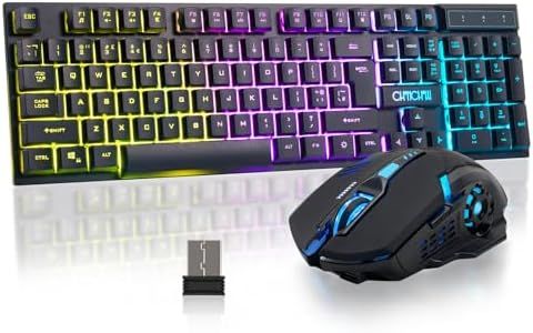 Gaming Wireless Keyboard and Mouse RGB Backlit Rechargeable Battery Gamer Combo Mechanical Feel Anti-ghosting with Side Button for PC Computer Laptop Compatible with Windows Mac Ps4/Ps5 Xbox one