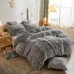 XeGe Plush Shaggy Duvet Cover, Luxury Ultra Soft Crystal Velvet Fuzzy Bedding 1PC(1 Faux Fur Duvet Cover), Fluffy Furry Comforter Cover with Zipper Closure(Queen, Light Gray Ombre)