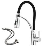 Heable Kitchen Mixer Tap with Pull Down Dual Function Sprayer, Single Lever 360° Swivel Kitchen Sink Taps with Black Silicone Hose, Available Chrome Finish Solid Brass