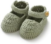 Hadetoto Baby Girls Mary Jane Booties Hand Crochet Knit Cotton Socks Shoes Soft Cozy Newborn Infant Booties for Princess Weddings Dress, Sage Green, 0-3 Months Infant