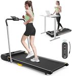 UREVO 2 in 1 double Shock Absorbent Walking Pad with 3 HIIT Modes, 1-12 km/h Under desk treadmill with Smart Rotary Console, 2.5HP Foldable Treadmill with Remote Control for Home/Office