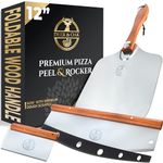 Deer & Oak Premium Pizza Peel Set – 12" x 14" Aluminium Pizza Spatula, Rocker & Dough Scraper with Foldable Wooden Handle, Perfect Pizza Kit for Homemade Pizza and Baking