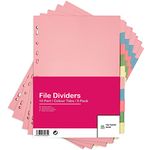 [5 Pack] A4 File Dividers 10 Part | A4 Subject Dividers 10 Part Card Folder Dividers Multi Hole Punched in Assorted Colours | Fit All A4 Portrait File Dividers